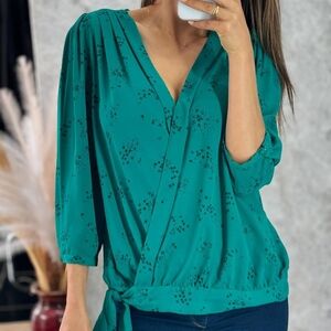 Reitmans Teal Floral Wrap Top